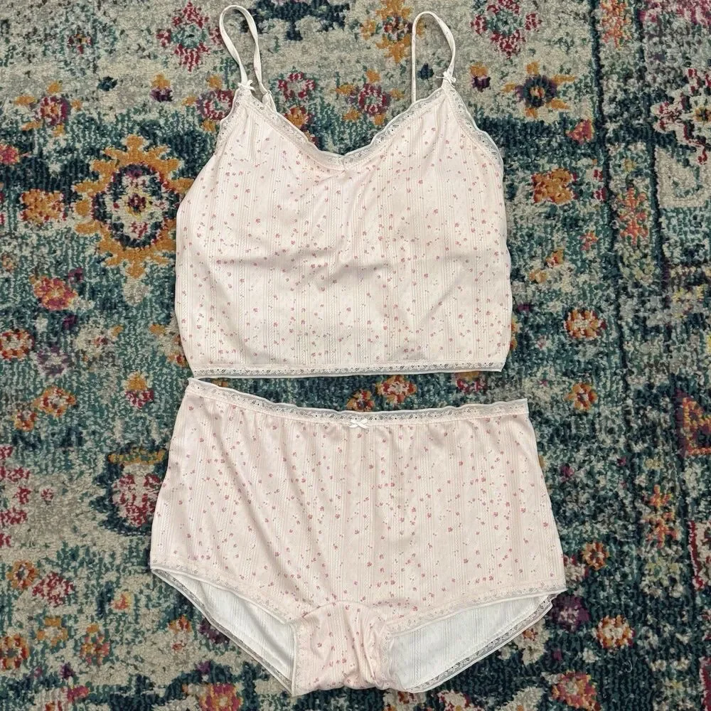 Jessica Simpson Floral Tank Shorts Lace Pajama PJ Set Size XL